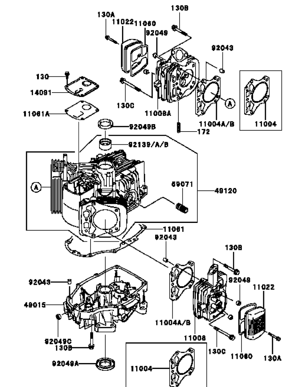 Kawasaki Fh430v-Cs26 Cylinder And Crankcase Diagram and Parts List for H1536 55AI4HPR050-WAM Cub Cadet Lawn Mower